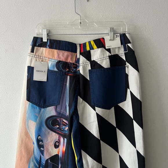 BNWT Forever 21 Womens Straight Leg Race Car High Waist Tokyo Drift Jeans Sz 31 - Picture 4 of 8